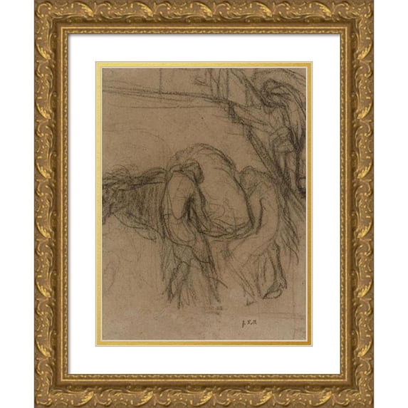 Jean-François Millet 19x24 Gold Ornate Framed and Double Matted Museum Art Print Titled - Peasants Unloading Sacks from a Horse