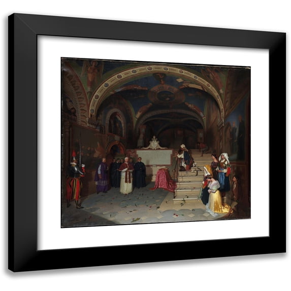 Jean-François Montessuy 22x20 Black Modern Framed Museum Art Print Titled - Pope Gregory XVI Visiting the Church of San Benedetto at Subiaco (1843)
