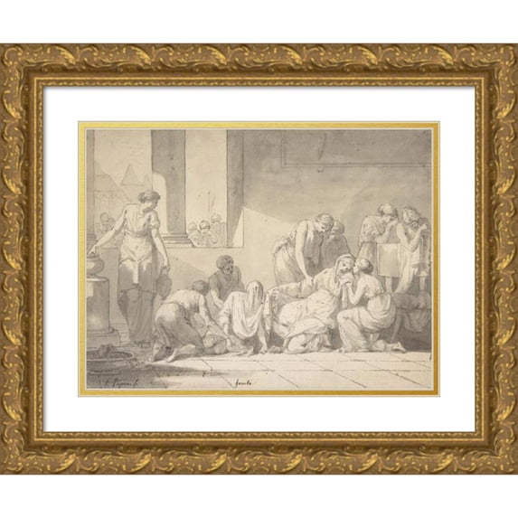 Jean-François-Pierre Peyron 18x14 Gold Ornate Wood Frame and Double Matted Museum Art Print Titled - Despair of Hecuba (ca. 1784)