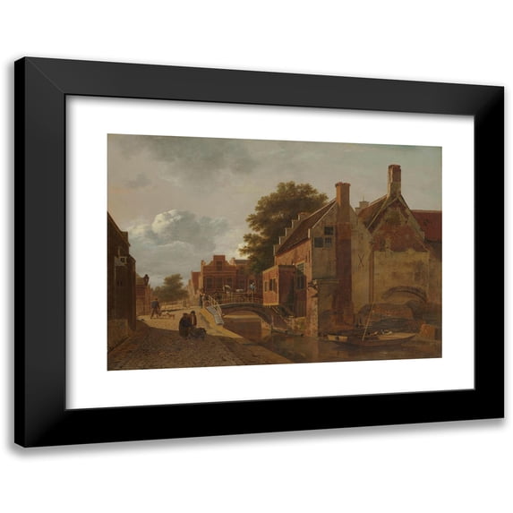 Jean François Valois 24x18 Black Modern Framed Museum Art Print Titled - The Kalvermarkt, the Hague (1805 - 1808)