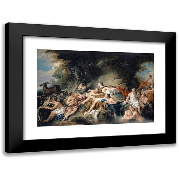 Jean-François de Troy 14x11 Black Modern Framed Museum Art Print Titled - Diana and Actaeon (1734)