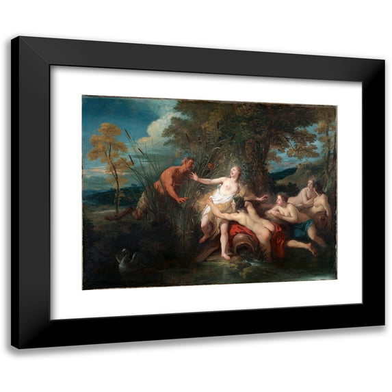 Jean-François de Troy 18x15 Black Modern Framed Museum Art Print Titled - Pan and Syrinx (1720)