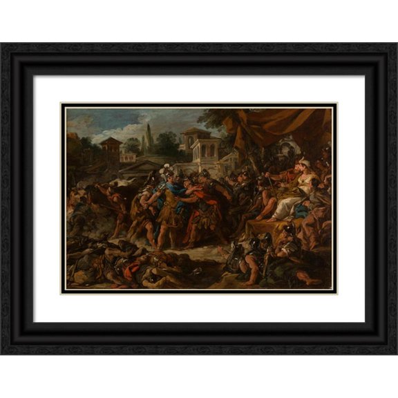 Jean-François de Troy 24x18 Black Ornate Framed Double Matted Museum Art Print Titled: The Fight of Soldiers Born from the Snake's Teeth (1742 - 1743)