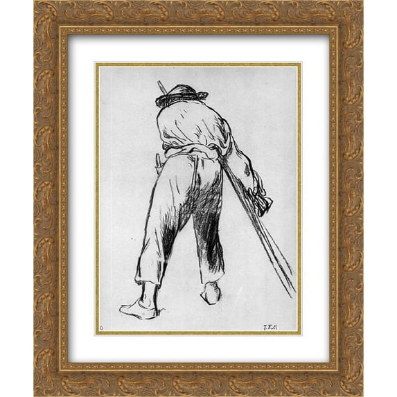 Jean Francois Millet 2x Matted 20x24 Gold Ornate Framed Art Print 'Sketch of moving farmer'