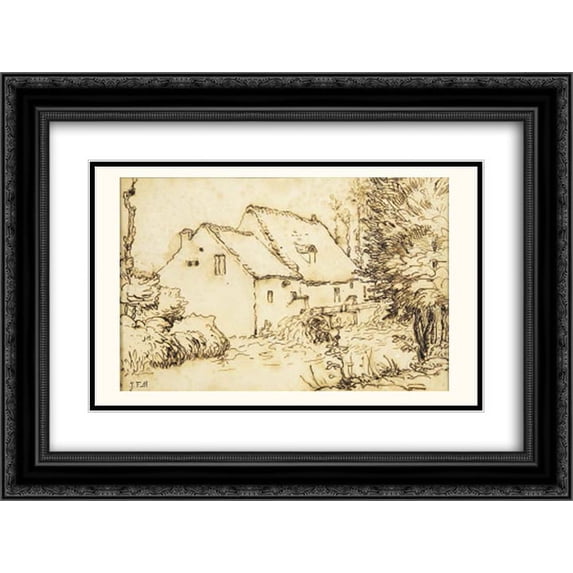 Jean Francois Millet 2x Matted 24x18 Black Ornate Framed Art Print 'Water mill'