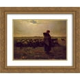 thumbnail image 1 of Jean Francois Millet 2x Matted 24x20 Gold Ornate Framed Art Print 'Shepherdess with her flock', 1 of 2