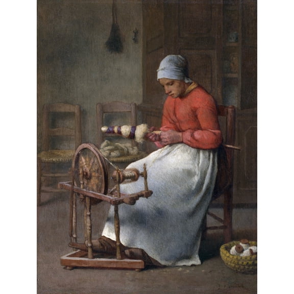 Jean Francois Millet Woman Spinning Painting Extra Large XL Wall Art Poster Print