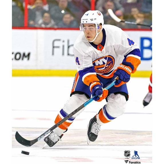 Jean-Gabriel Pageau New York Islanders Unsigned White Jersey Skating with Puck vs. Ottawa Senators Photograph