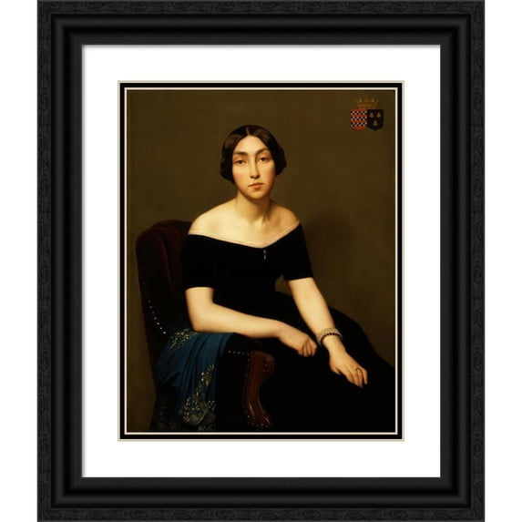 Jean-Hippolyte Flandrin 12x14 Black Ornate Wood Framed Double Matted Museum Art Print Titled: Madame Louis Antoine De Cambourg (1846)