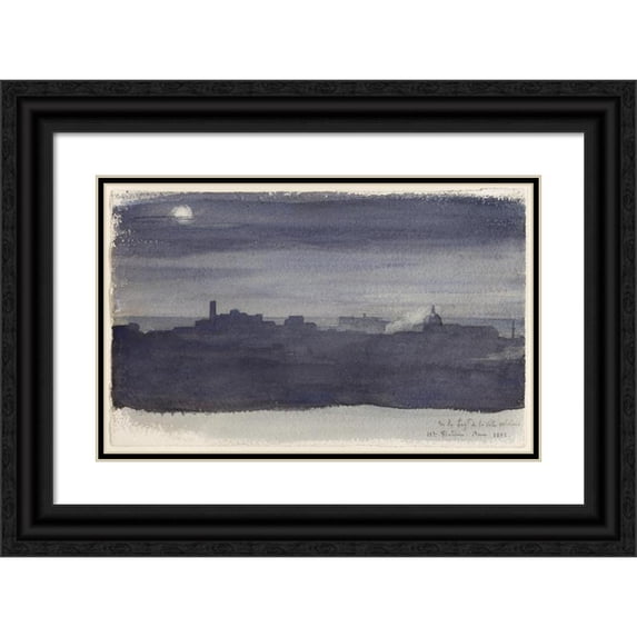 Jean-Hippolyte Flandrin 18x13 Black Ornate Wood Framed Double Matted Museum Art Print Titled - View of Rome at Night (1836)