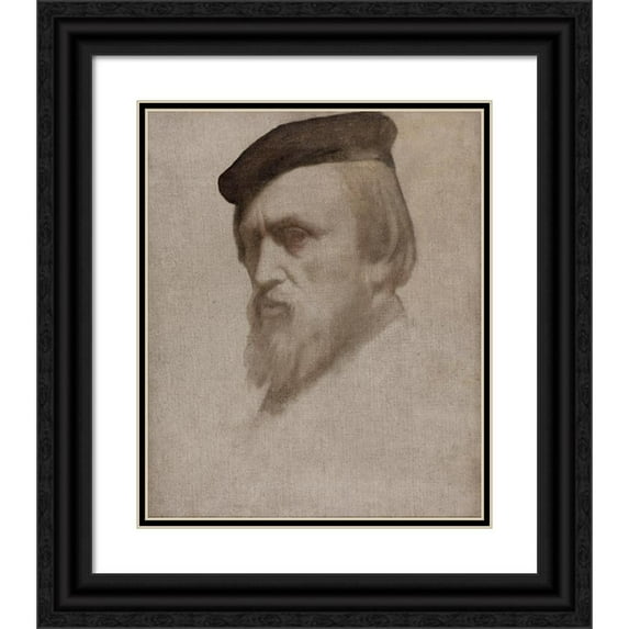 Jean-Hippolyte Flandrin 20x24 Black Ornate Framed Double Matted Museum Art Print Titled: Self -Portrait (1853)