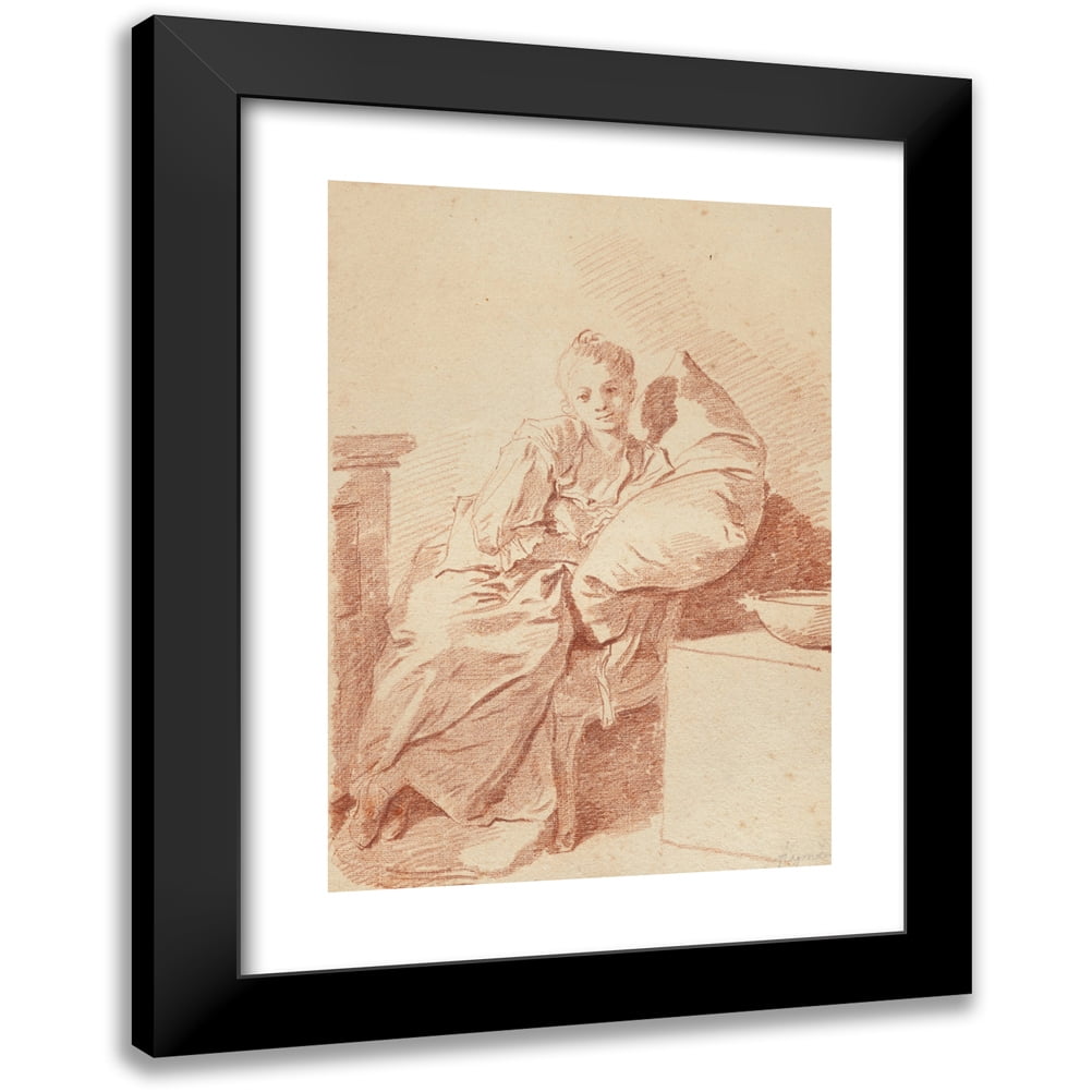Jean-Honoré Fragonard 11x14 Black Modern Framed Museum Art Print Titled - A Young Girl Seated in an Interior, Leaning Against a Pillow (‘La Jeune Malade’)