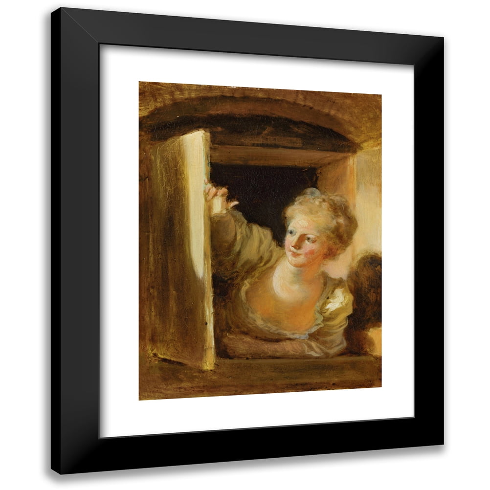 Jean-Honoré Fragonard 11x14 Black Modern Framed Museum Art Print Titled - A Young Woman Leaning Out of a Window