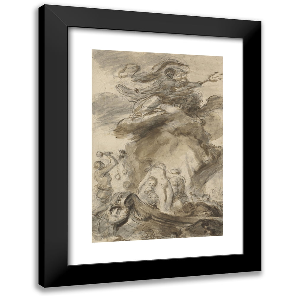 Jean-Honoré Fragonard 11x14 Black Modern Framed Museum Art Print Titled - Angelica is Exposed to the Orc (1780s)