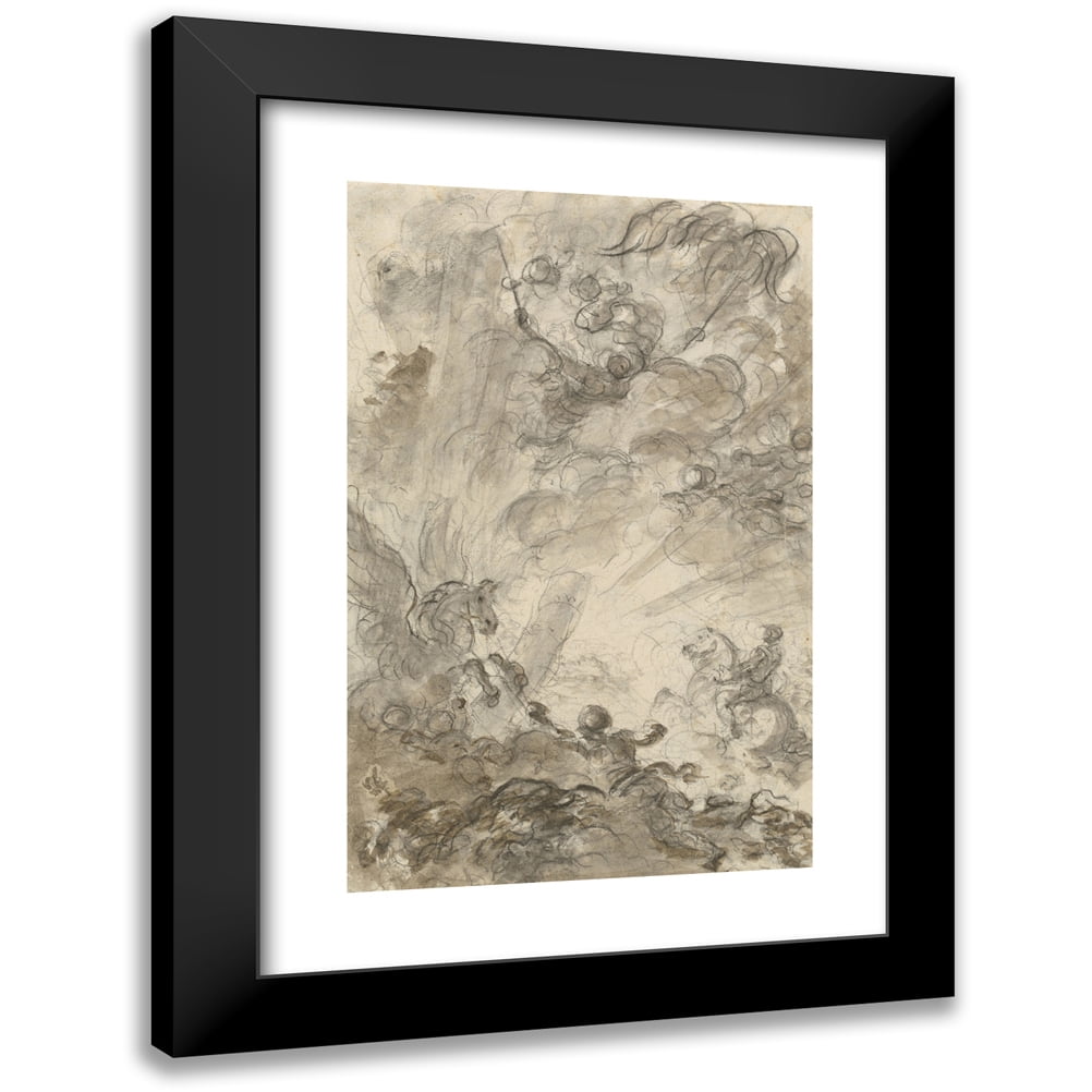 Jean-Honoré Fragonard 11x14 Black Modern Framed Museum Art Print Titled - Bradamante Tries to Catch Hold of the Hippogryph (Recto) (1780s)