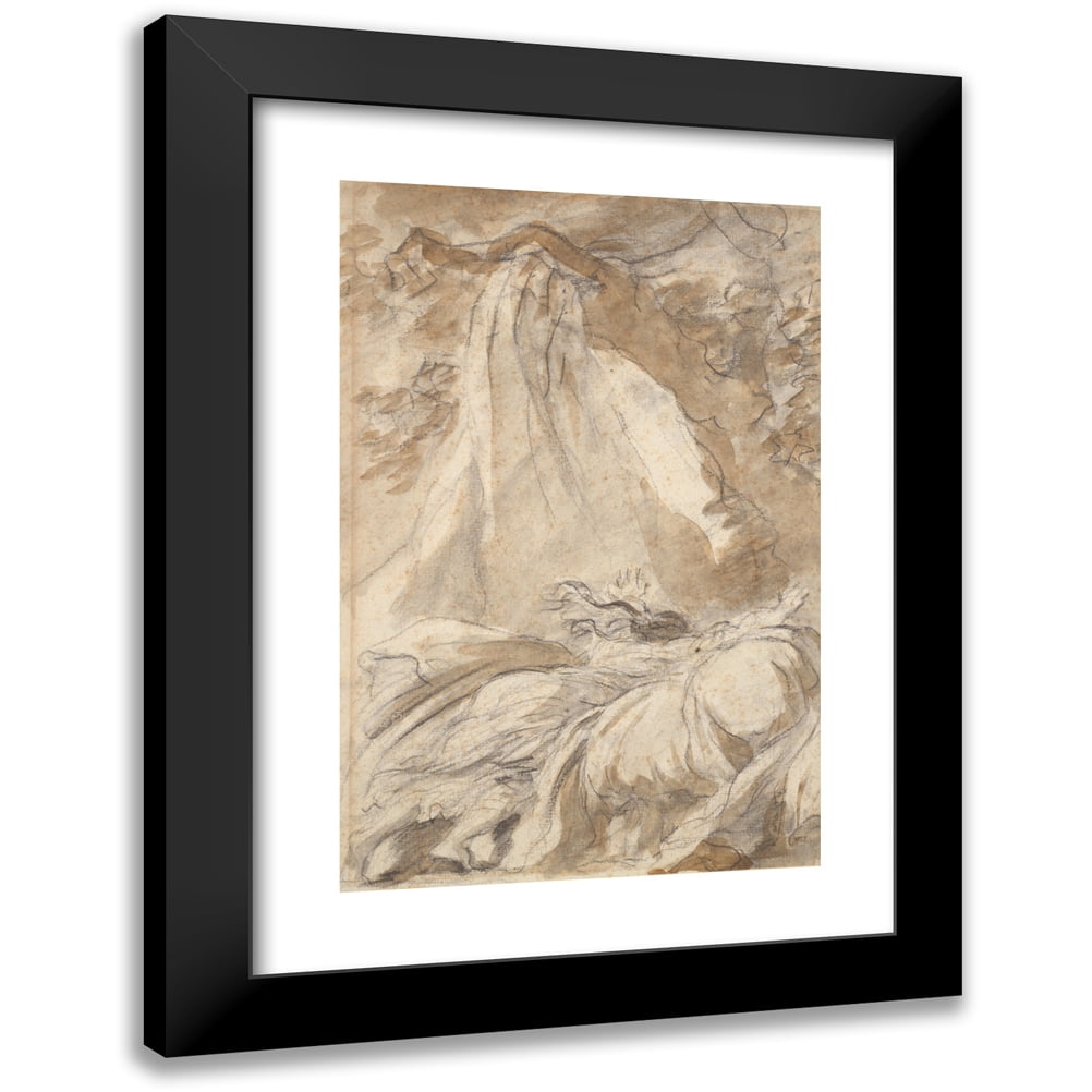 Jean-Honoré Fragonard 11x14 Black Modern Framed Museum Art Print Titled - In Despair, Olympia Throws Herself on the Bed, Illustration for Canto X
