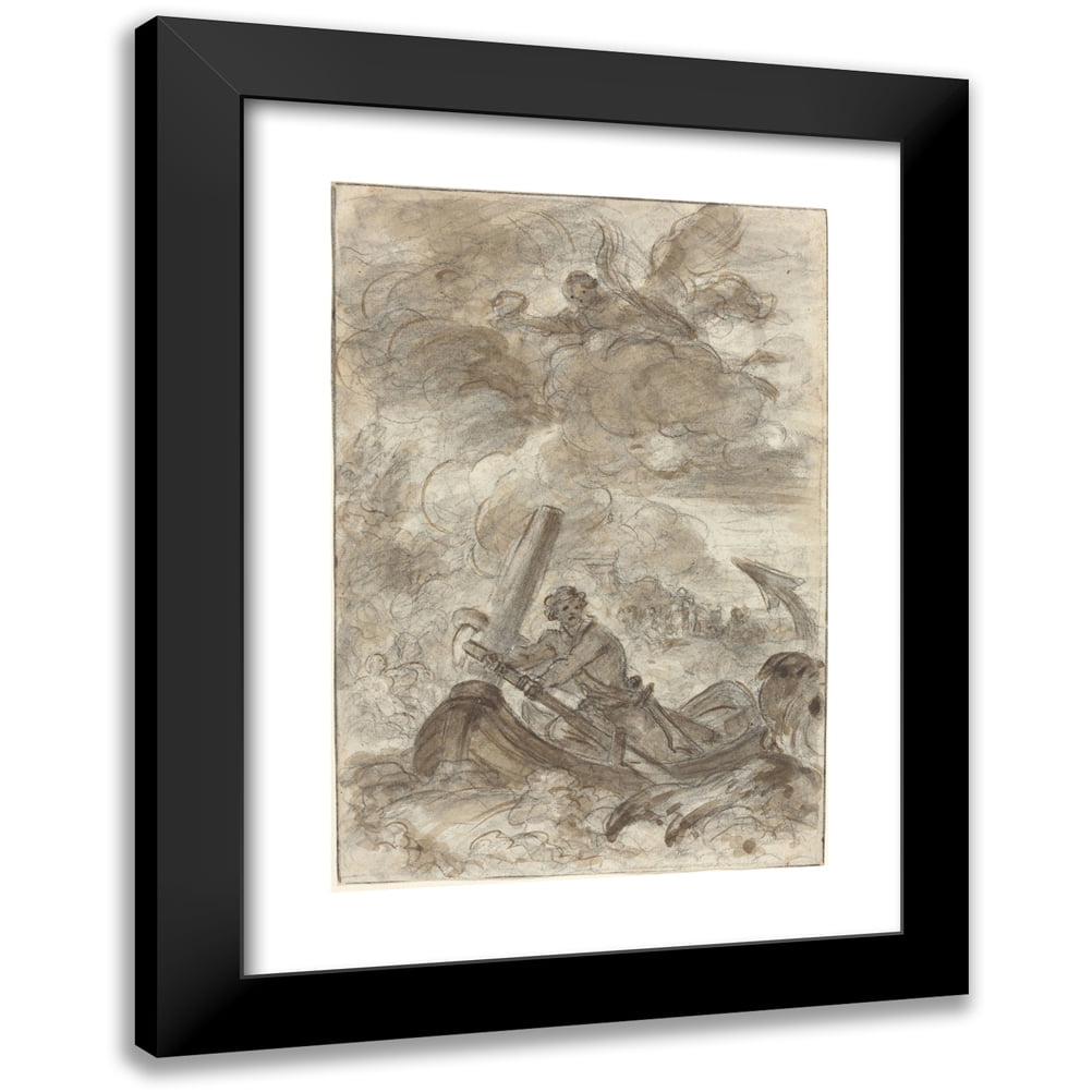 Jean-Honoré Fragonard 11x14 Black Modern Framed Museum Art Print Titled - Orlando Kills the Orc with an Anchor