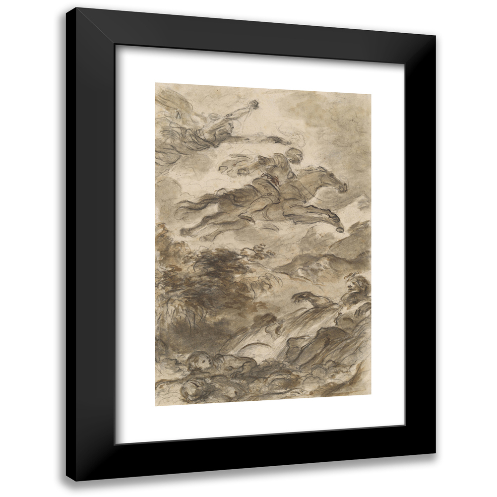 Jean-Honoré Fragonard 11x14 Black Modern Framed Museum Art Print Titled - Rinaldo, Astride Baiardo, Flies off in Pursuit of Angelica (C. 1795)