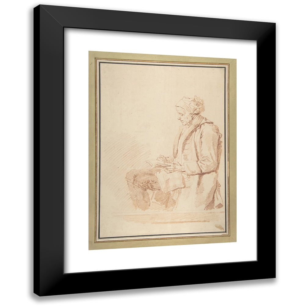 Jean-Honoré Fragonard 11x14 Black Modern Framed Museum Art Print Titled - Seated Man Reading (1774)