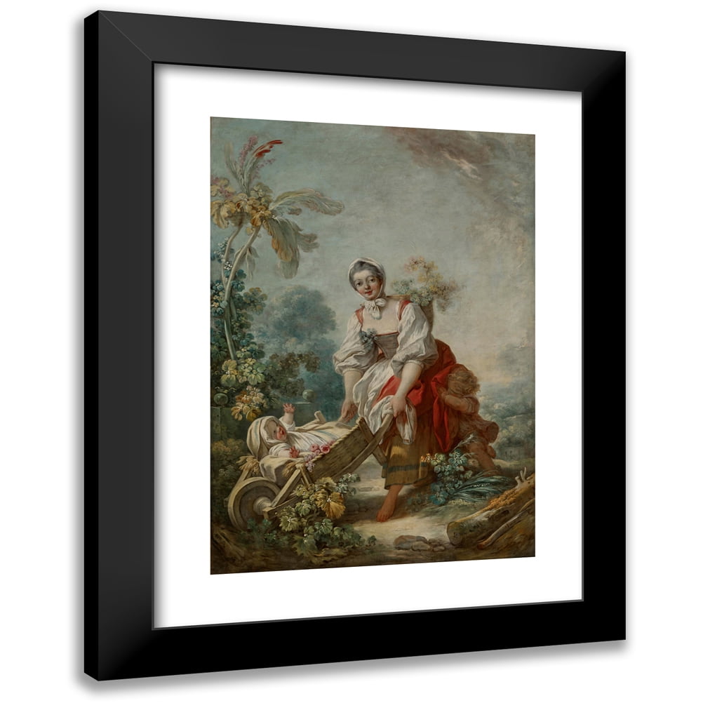 Jean-Honoré Fragonard 11x14 Black Modern Framed Museum Art Print Titled - The Joys of Motherhood (1754)