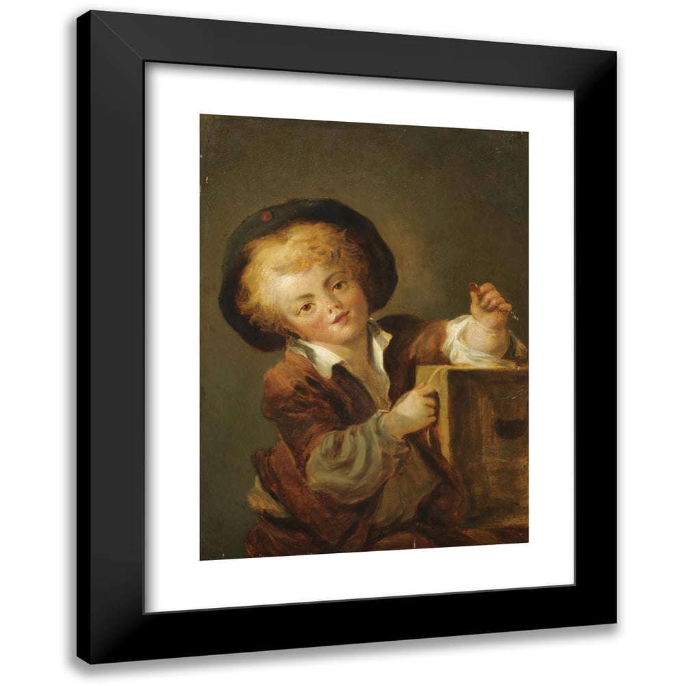 Jean-Honoré Fragonard 11x14 Black Modern Framed Museum Art Print Titled - The Little Boy with Curiosity - a Little Boy with a Curiosity