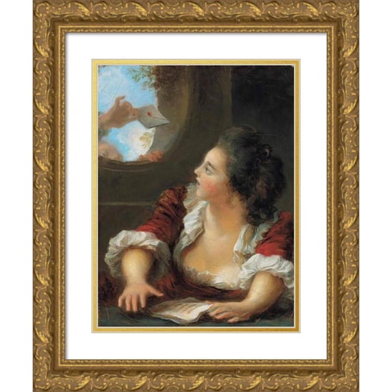 Jean-Honoré Fragonard 11x14 Gold Ornate Wood Frame and Double Matted Museum Art Print Titled - The Love Letter