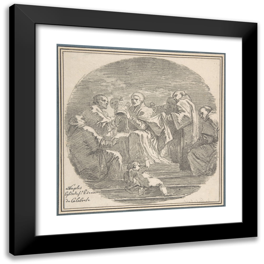 Jean-Honoré Fragonard 12x12 Black Modern Framed Museum Art Print Titled - Saint Celestine V Renouncing the Papacy, After Mattia Preti (1761)