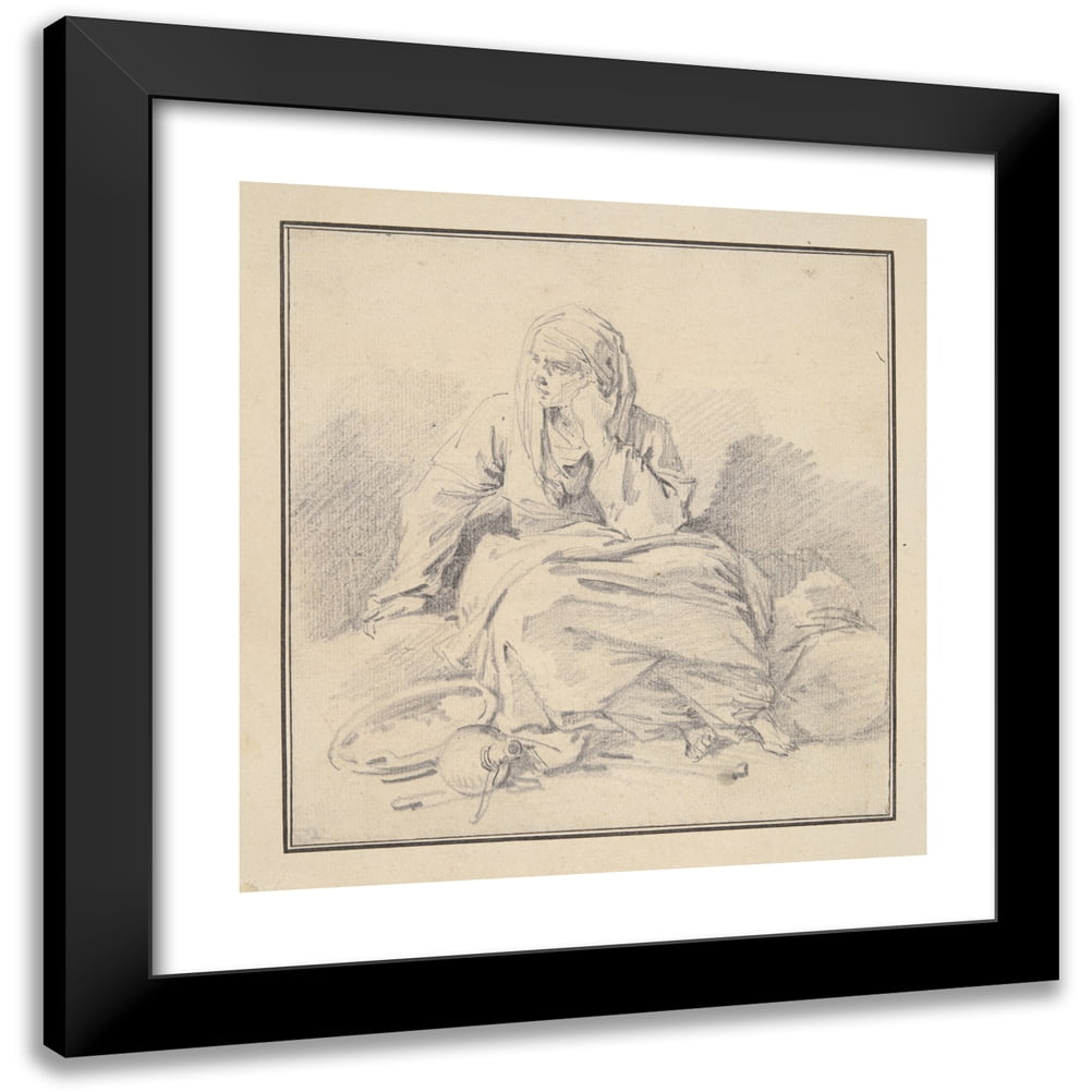 Jean-Honoré Fragonard 12x12 Black Modern Framed Museum Art Print Titled - Seated&nbsp;Woman