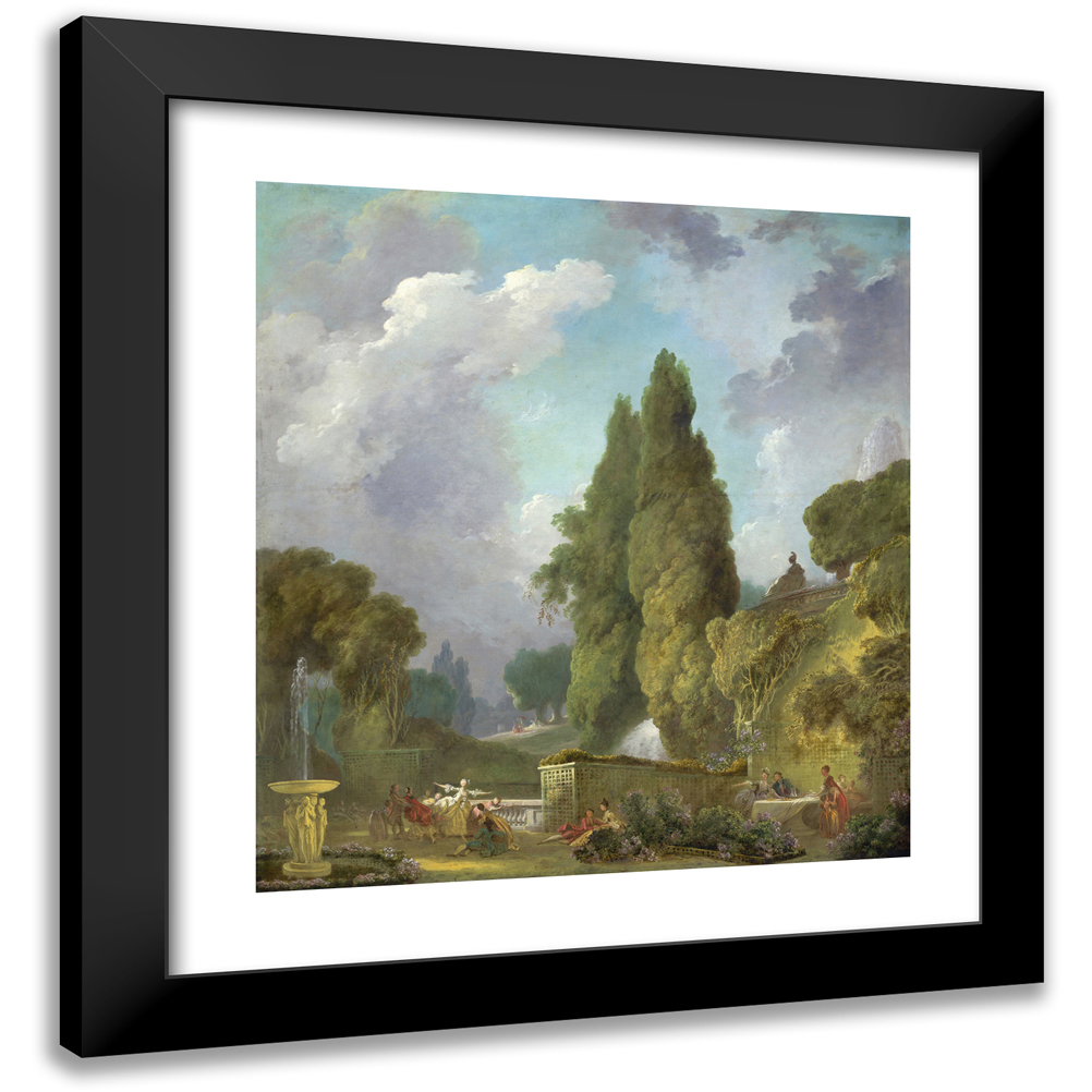 Jean-Honoré Fragonard 12x13 Black Modern Framed Museum Art Print Titled - Blindman's Buff (C. 1775-1780)