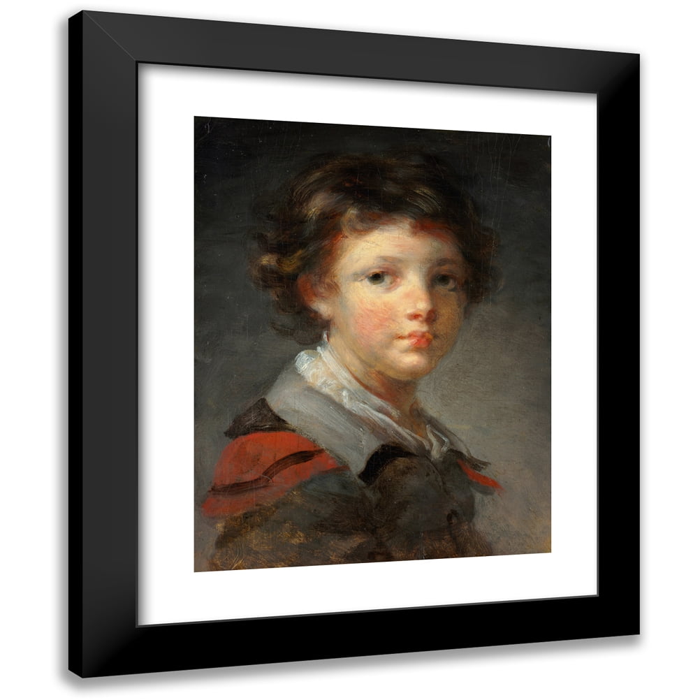 Jean-Honoré Fragonard 12x14 Black Modern Framed Museum Art Print Titled - A Boy in a Red-Lined Cloak (1780s)