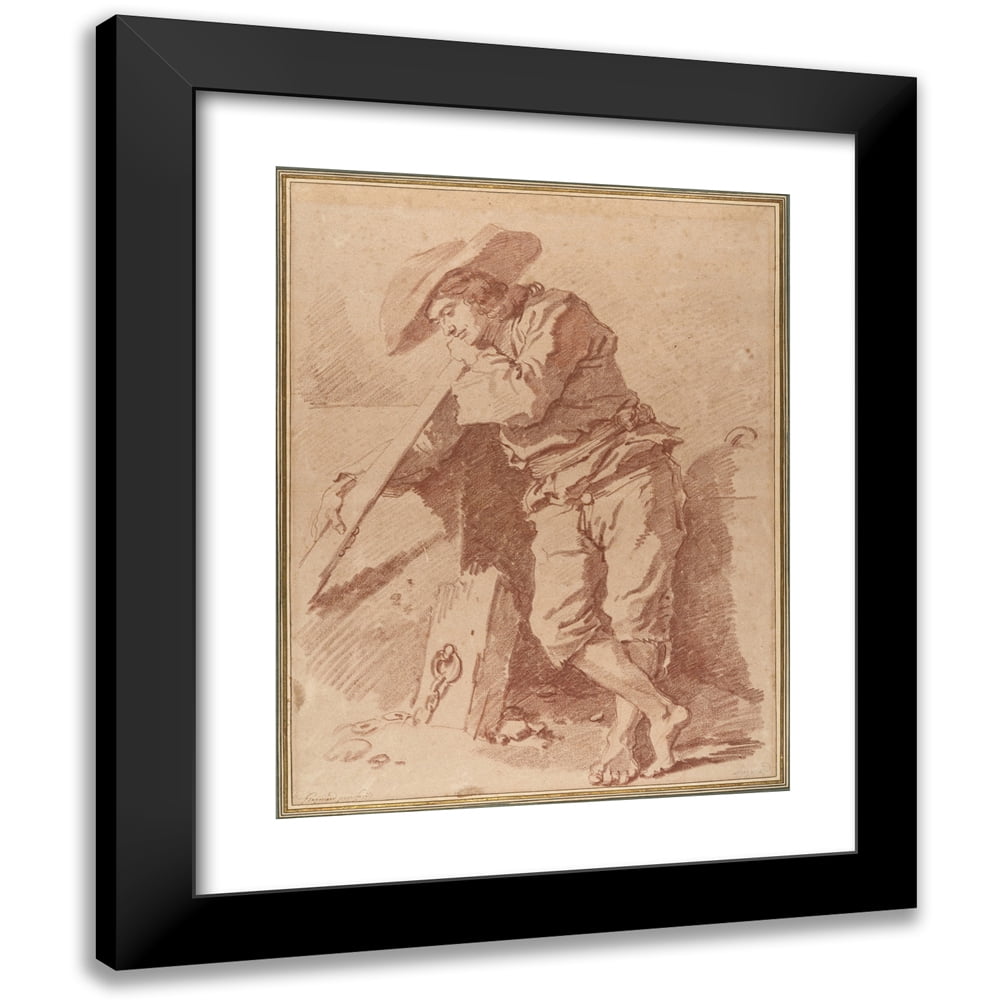Jean-Honoré Fragonard 12x14 Black Modern Framed Museum Art Print Titled - A Fisherman Leaning on an Oar (1774)