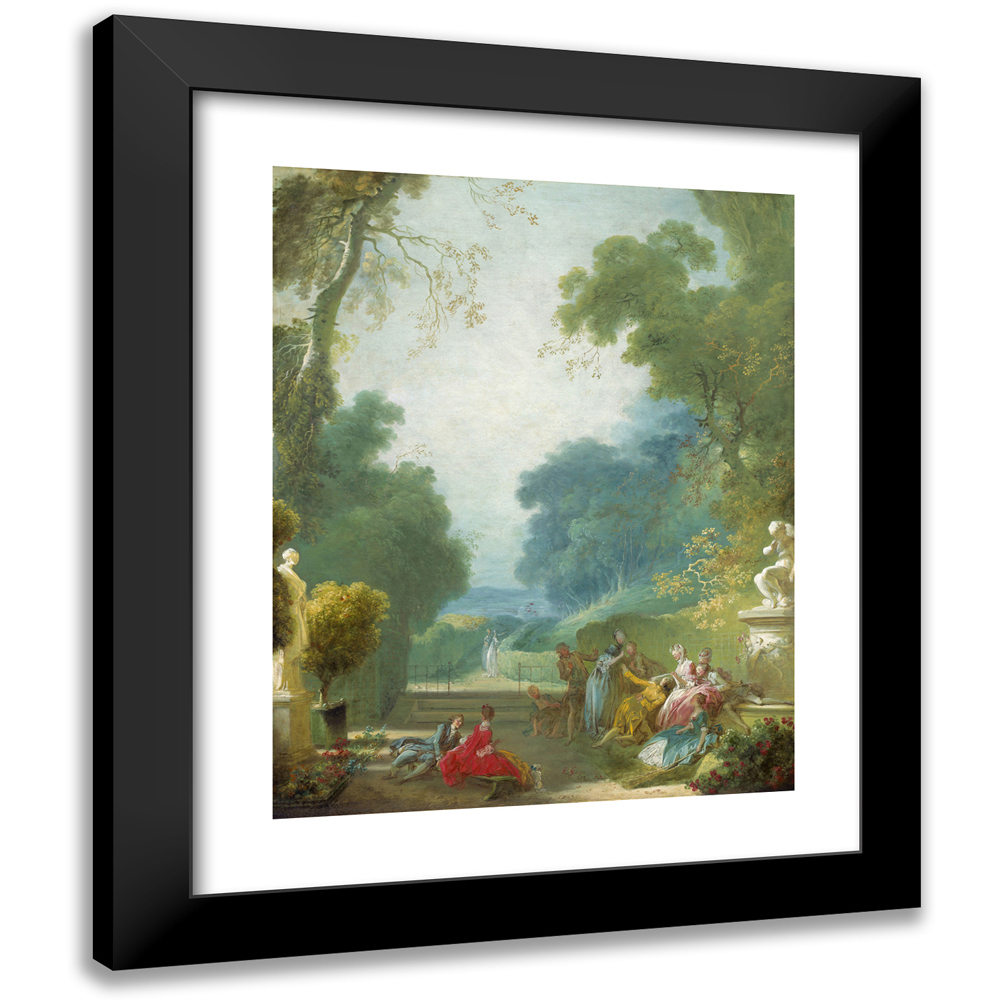 Jean-Honoré Fragonard 12x14 Black Modern Framed Museum Art Print Titled - A Game of Hot Cockles (C. 1775-1780)