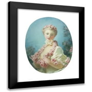 Jean-Honoré Fragonard 12x14 Black Modern Framed Museum Art Print Titled - A Young Blonde Woman with a Garland of Roses Around Her Neck