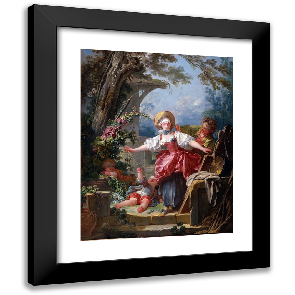 Jean-Honoré Fragonard 12x14 Black Modern Framed Museum Art Print Titled - Blind-Man's Buff