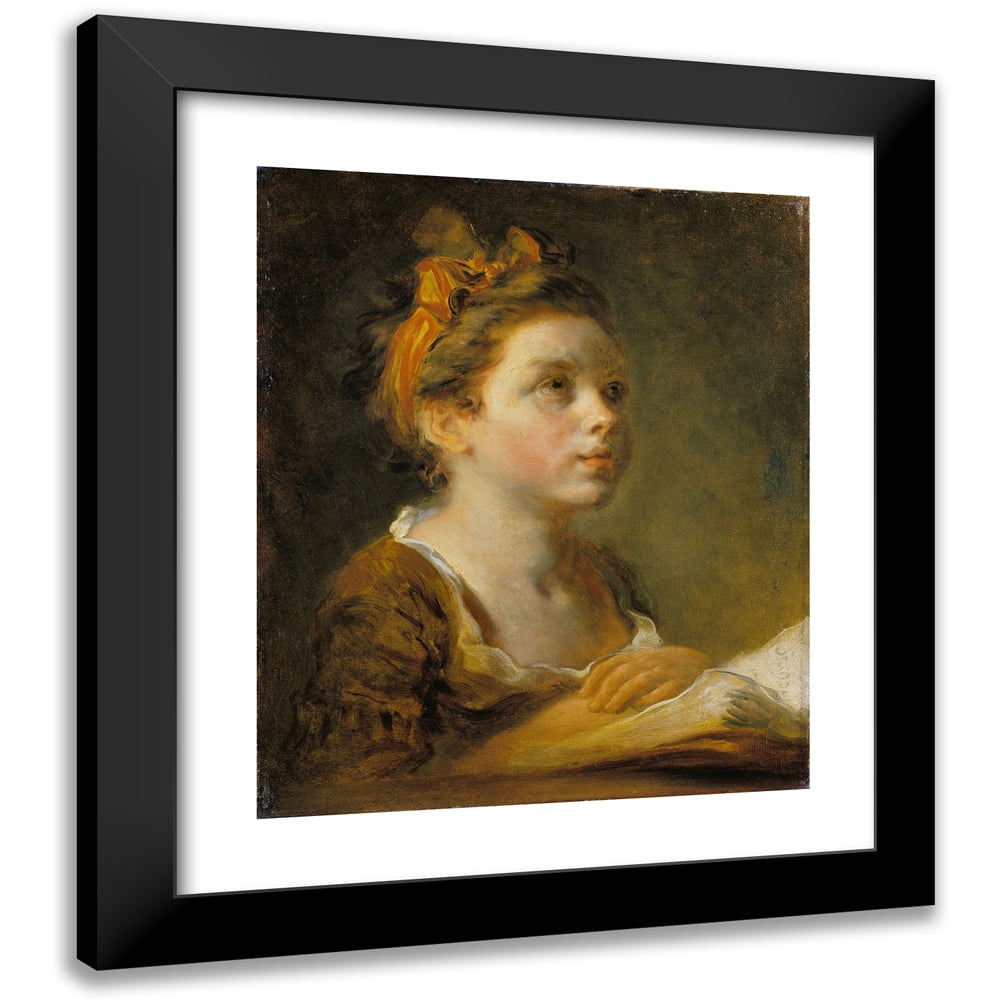 Jean-Honoré Fragonard 12x14 Black Modern Framed Museum Art Print Titled - Girl Reading a Book (C. 1770 - 1780)
