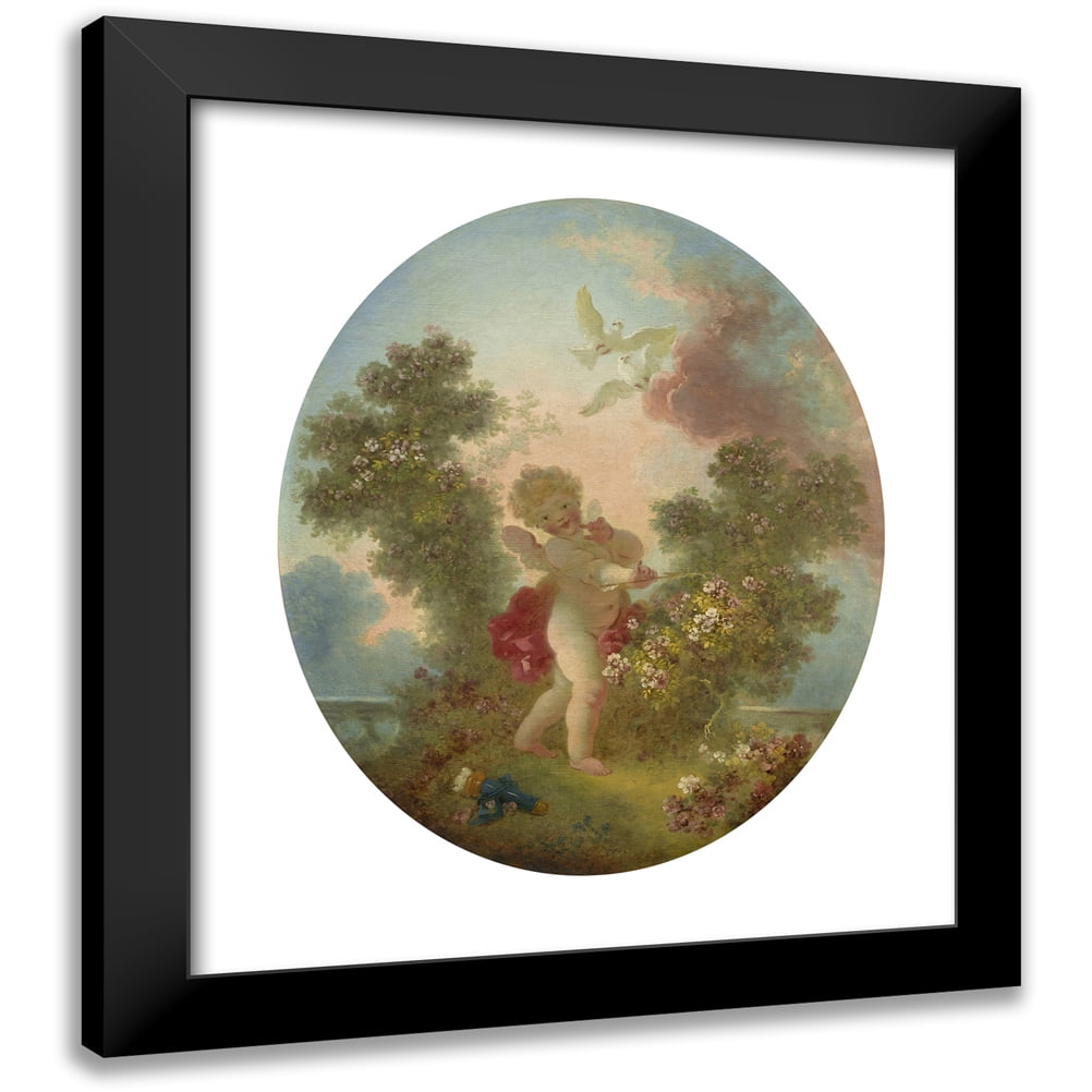 Jean-Honoré Fragonard 12x14 Black Modern Framed Museum Art Print Titled - Love the Sentinel (C. 1773-1776)