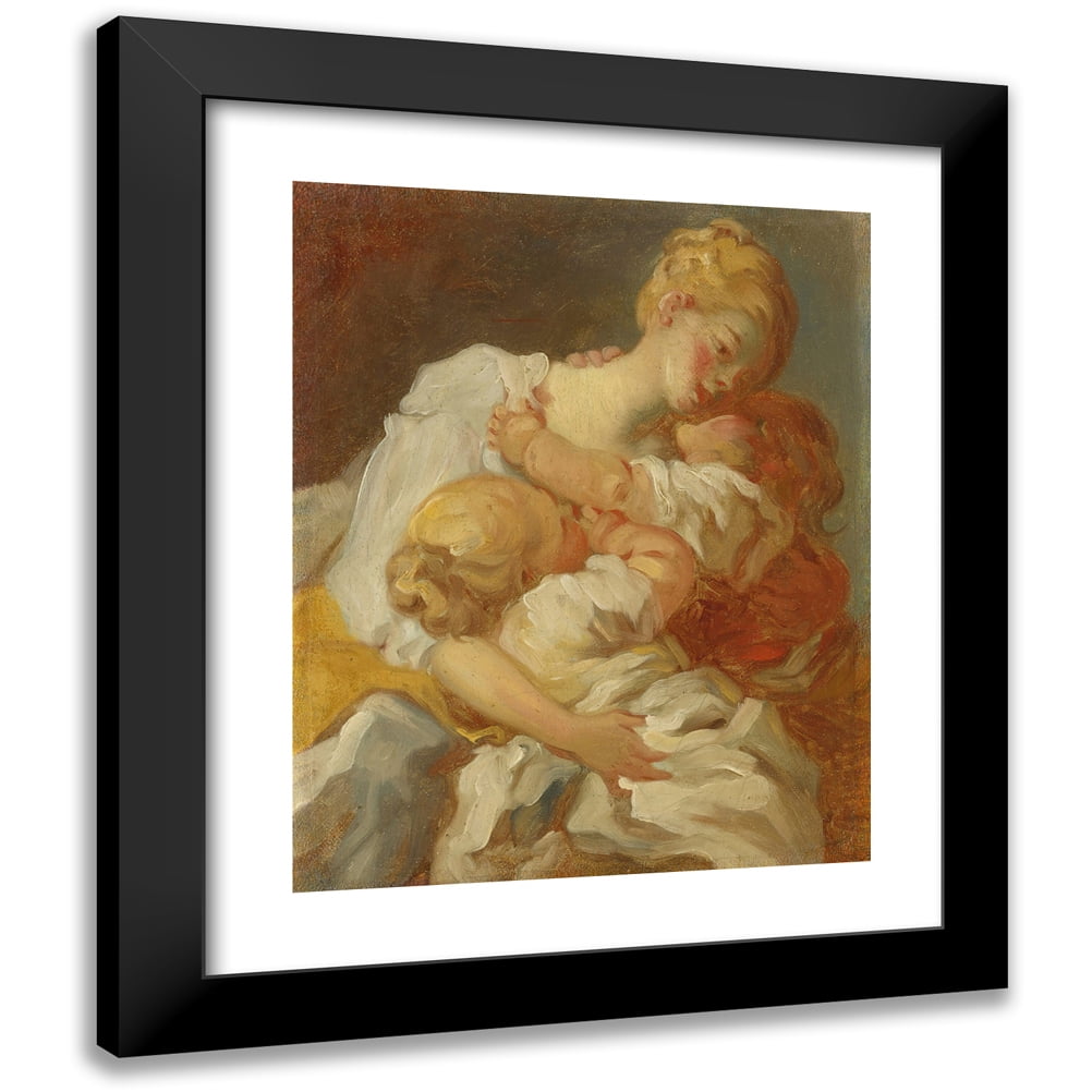 Jean-Honoré Fragonard 12x14 Black Modern Framed Museum Art Print Titled - Maternal Kisses