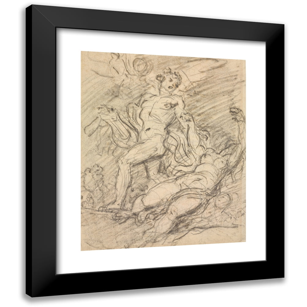 Jean-Honoré Fragonard 12x14 Black Modern Framed Museum Art Print Titled - Orpheus and Eurydice (Recto) (C. 1761)
