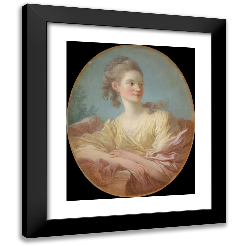 Jean-Honoré Fragonard 12x14 Black Modern Framed Museum Art Print Titled - Portrait of a Young Woman (1770s)