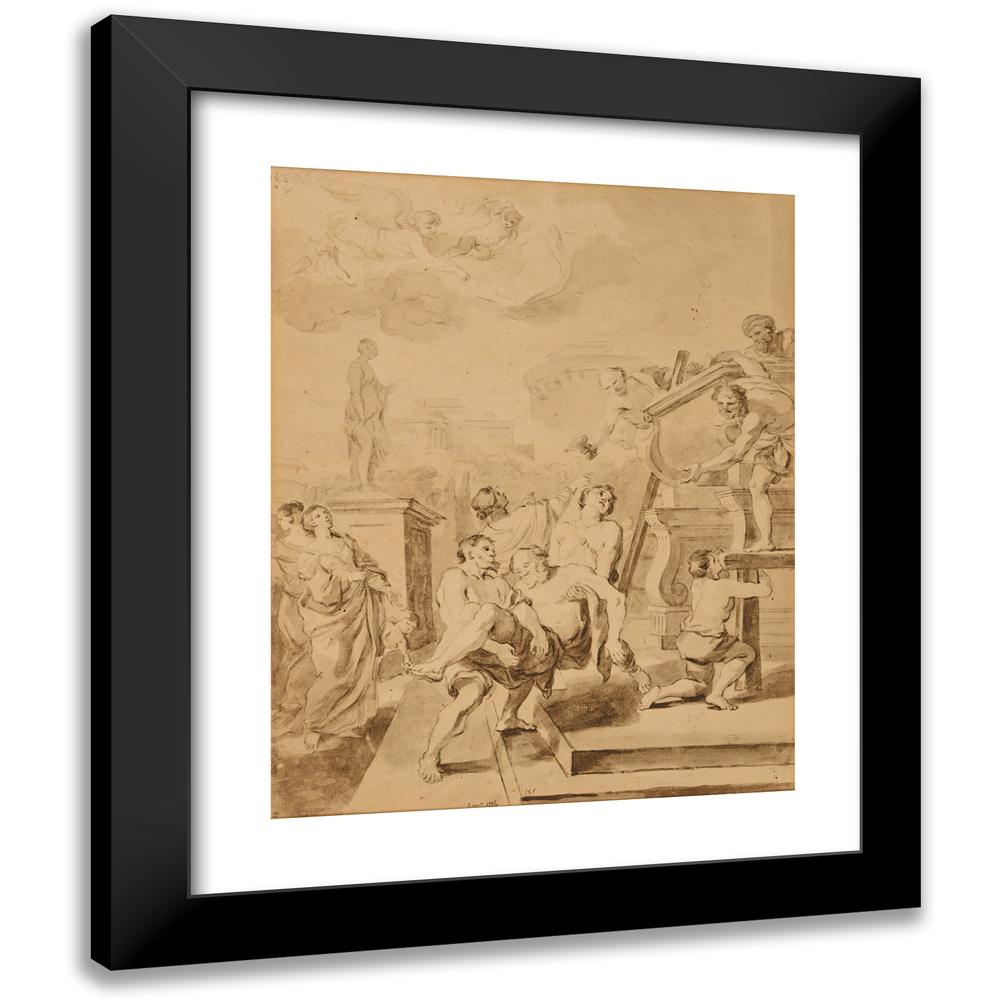 Jean-Honoré Fragonard 12x14 Black Modern Framed Museum Art Print Titled - The Burial Place of Saint Andrew (1774)