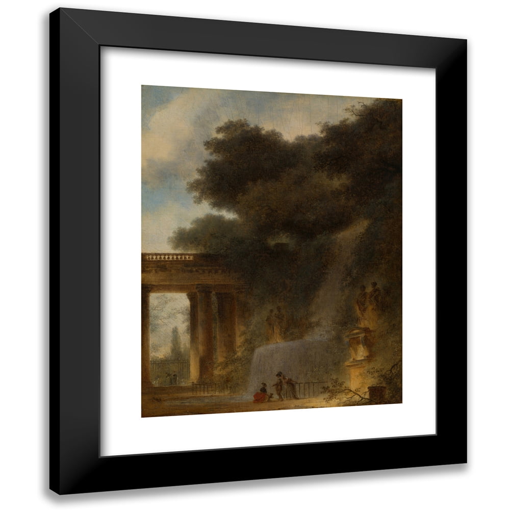 Jean-Honoré Fragonard 12x14 Black Modern Framed Museum Art Print Titled - The Cascade (ca. 1775)