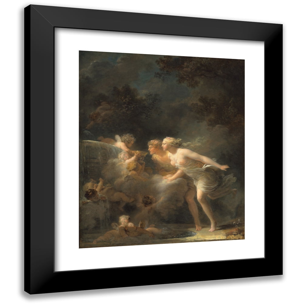 Jean-Honoré Fragonard 12x14 Black Modern Framed Museum Art Print Titled - The Fountain of Love (1785)