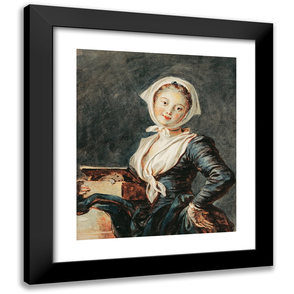 Jean-Honoré Fragonard 12x14 Black Modern Framed Museum Art Print Titled - The Girl with the Marmot