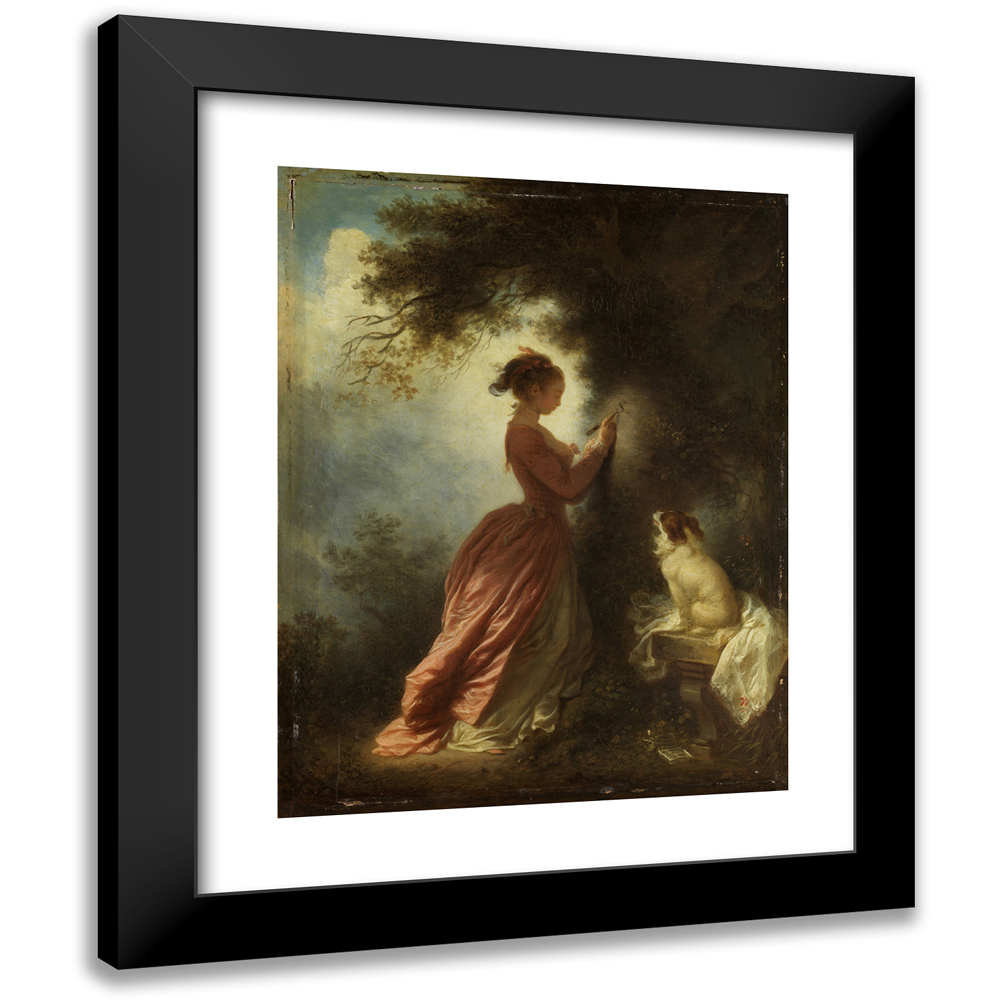 Jean-Honoré Fragonard 12x14 Black Modern Framed Museum Art Print Titled - The Love Figure (The Souvenir) (C.1775 - C.1780)
