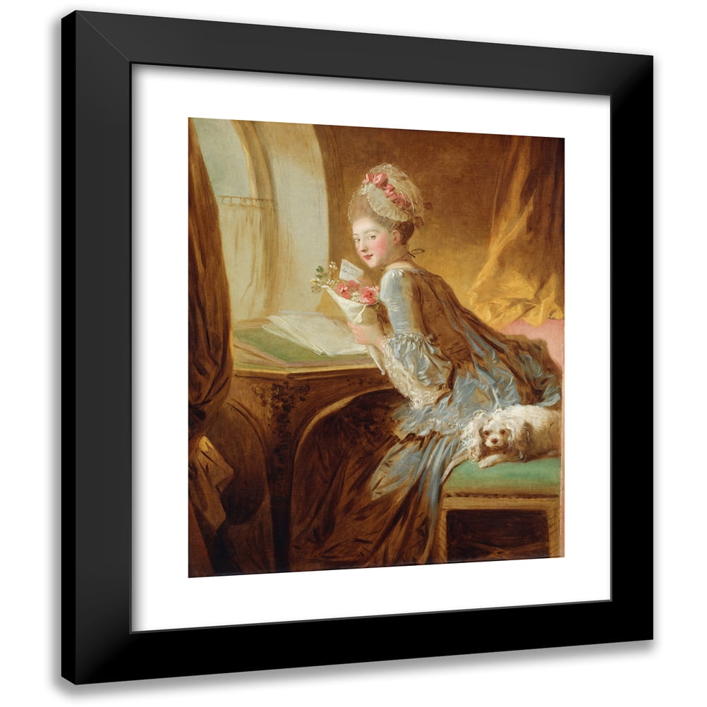 Jean-Honoré Fragonard 12x14 Black Modern Framed Museum Art Print Titled - The Love Letter (Early 1770s)
