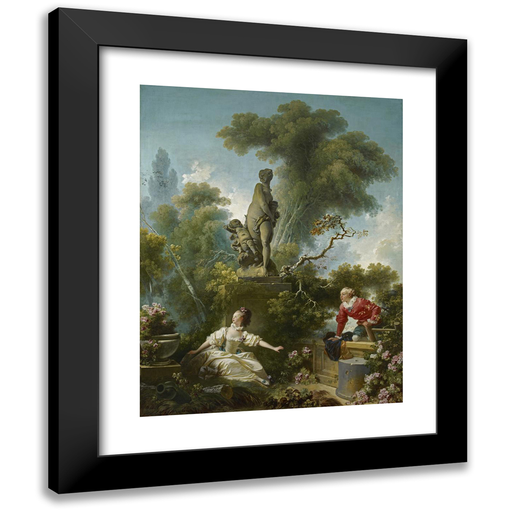 Jean-Honoré Fragonard 12x14 Black Modern Framed Museum Art Print Titled - The Progress of Love; the Meeting (1771-1773)