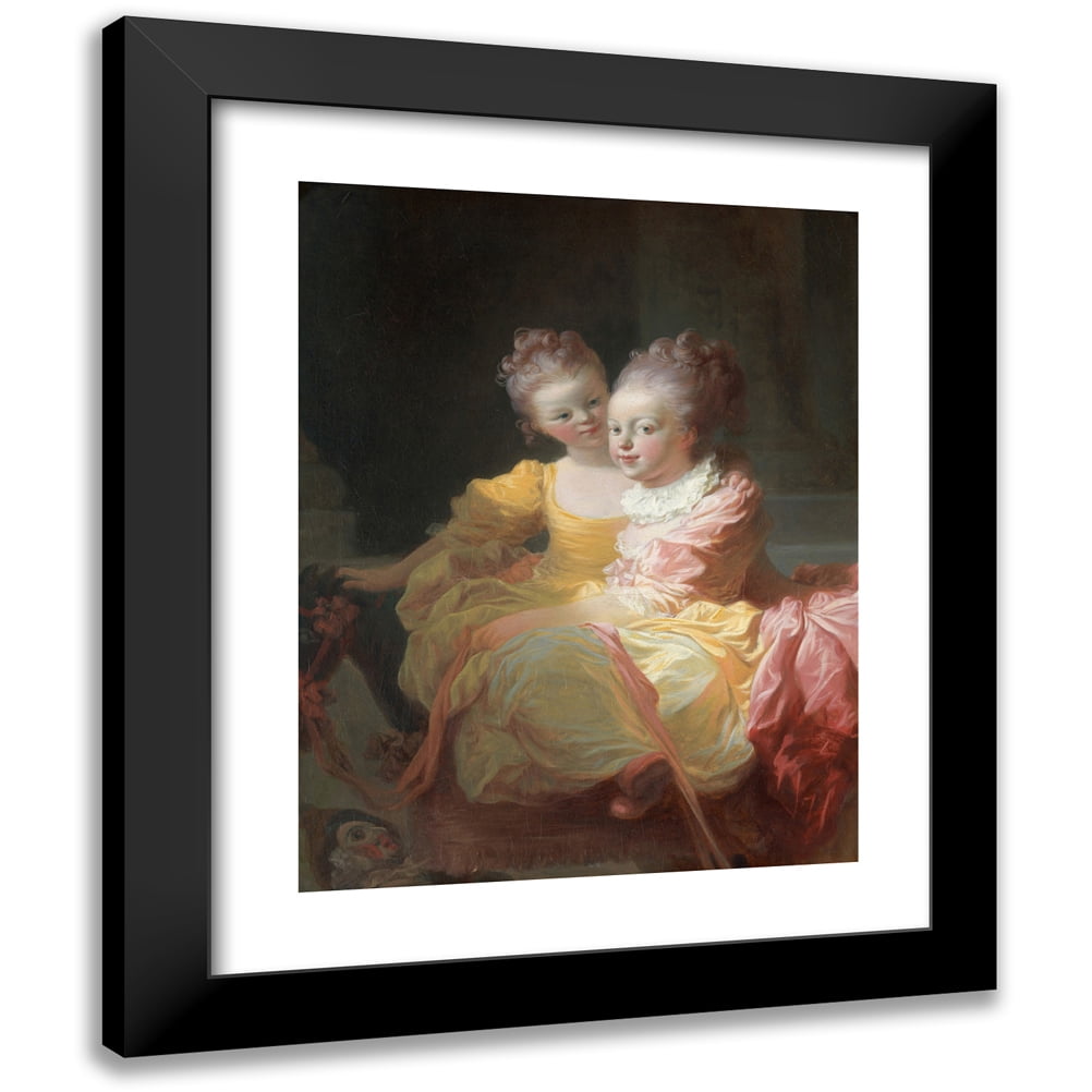 Jean-Honoré Fragonard 12x14 Black Modern Framed Museum Art Print Titled - The Two Sisters (ca. 1769-70)