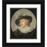Jean-Honoré Fragonard 12x14 Black Ornate Wood Framed Double Matted Museum Art Print Titled: Portrait of a Young Boy with a Feathered Hat