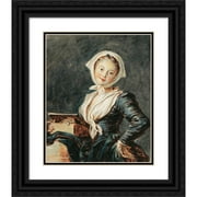 Jean-Honoré Fragonard 12x14 Black Ornate Wood Framed Double Matted Museum Art Print Titled: The Girl with the Marmot