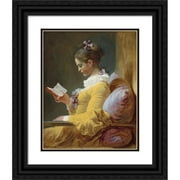 Jean-Honoré Fragonard 12x14 Black Ornate Wood Framed Double Matted Museum Art Print Titled: Young Girl Reading (C. 1769)